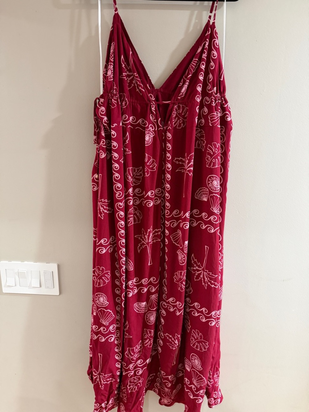 Red Printed V-Neck Maxi Dress with Thin Straps - Picture 3 of 4